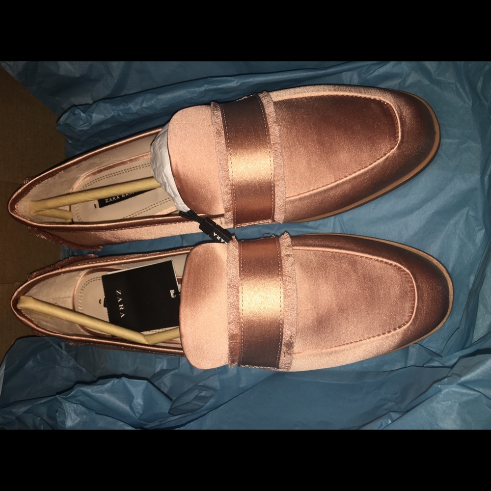 Rose Gold Satin Loafers